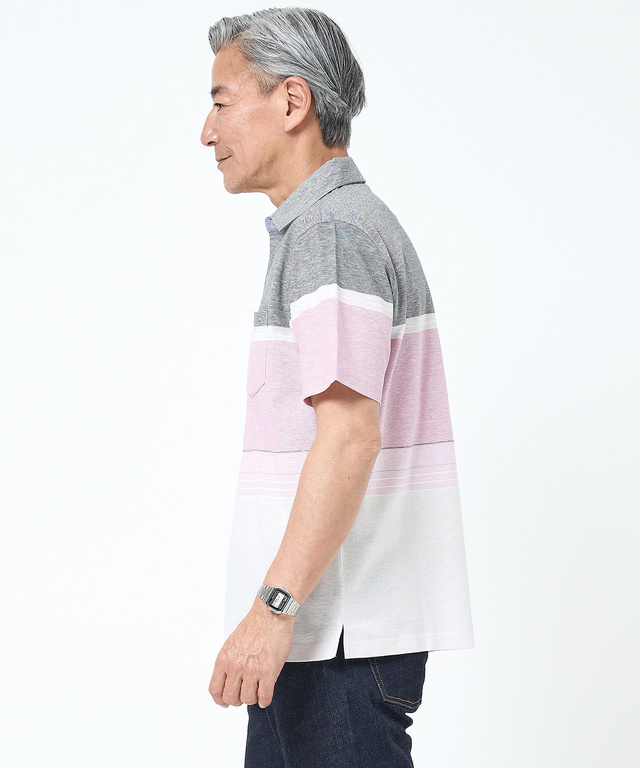 スノーリネン パネルボーダー ポロシャツ 【接触冷感】