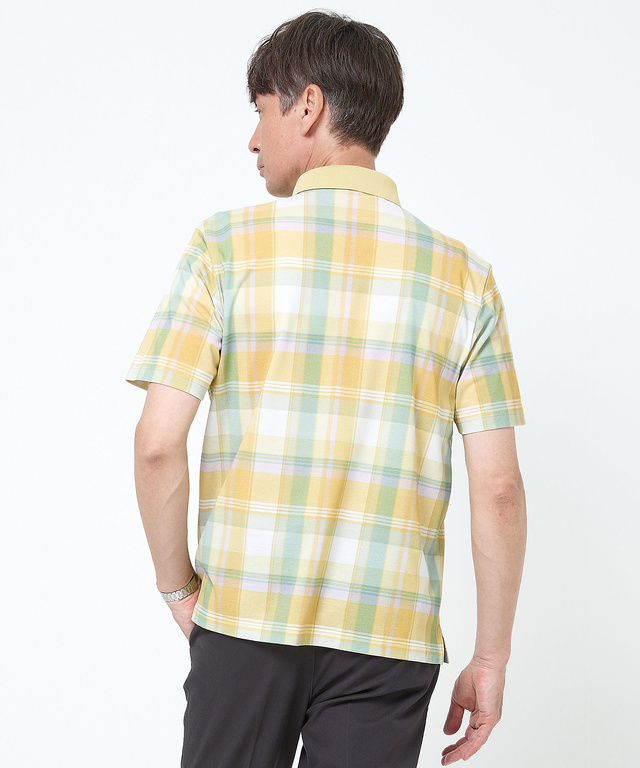 鹿の子 チェックプリント ポロシャツ【吸汗速乾】