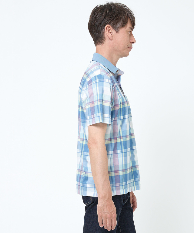 鹿の子 チェックプリント ポロシャツ【吸汗速乾】