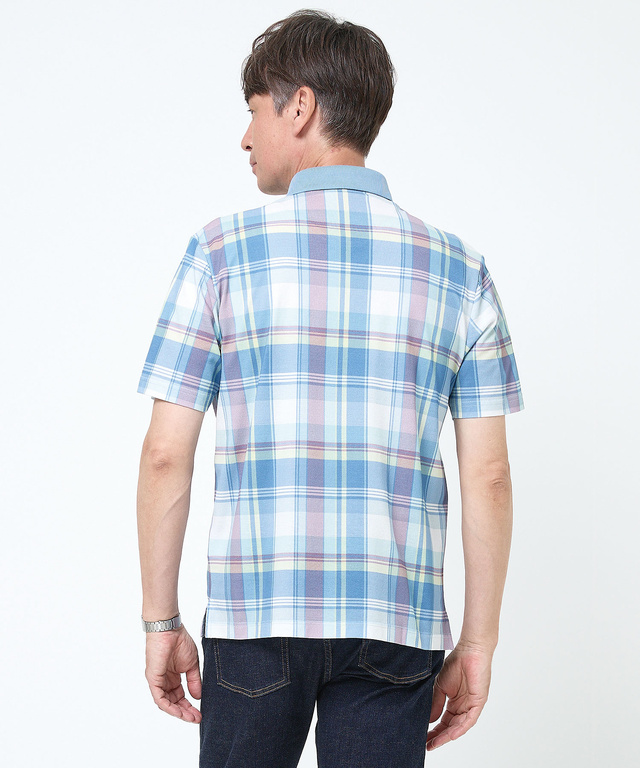 鹿の子 チェックプリント ポロシャツ【吸汗速乾】