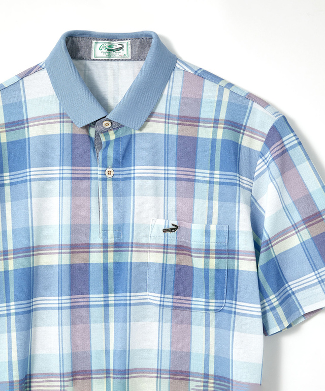 鹿の子 チェックプリント ポロシャツ【吸汗速乾】