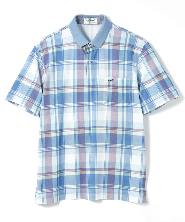 鹿の子 チェックプリント ポロシャツ【吸汗速乾】