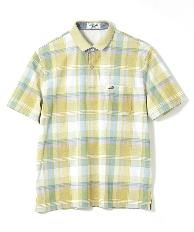 鹿の子 チェックプリント ポロシャツ【吸汗速乾】