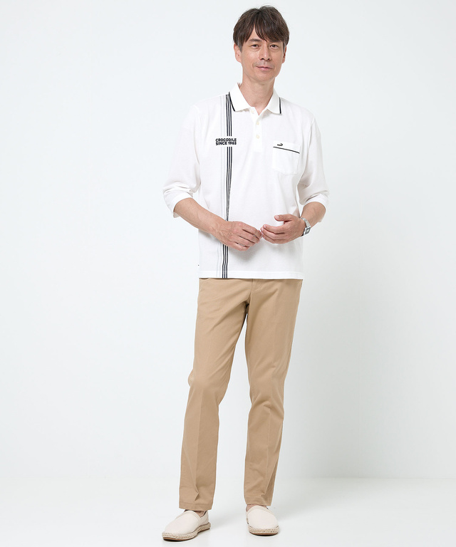 シルケット ラインプリント ポロシャツ