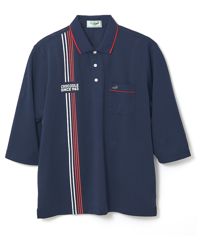 シルケット ラインプリント ポロシャツ