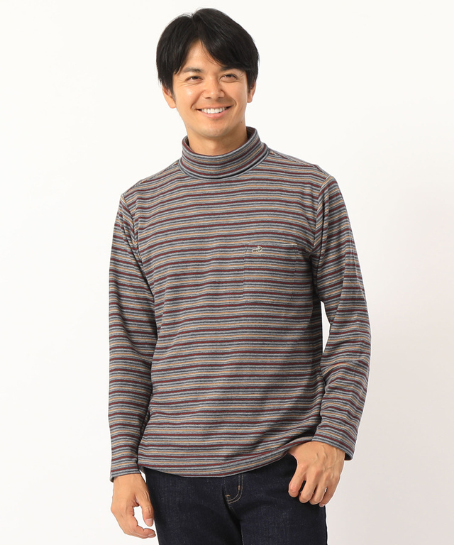 ボーダータートルネックTシャツ