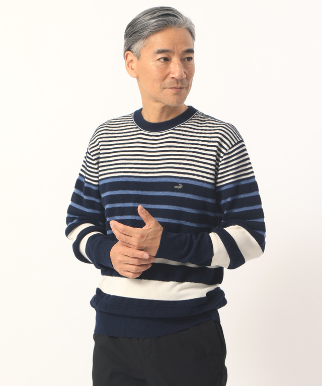 ボーダークルーネックニット【手洗いOK】