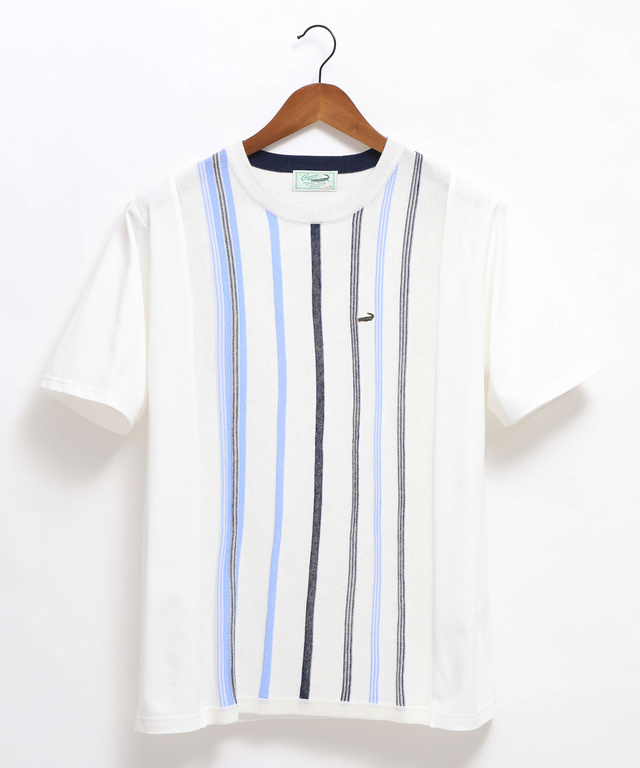 ドッキング ストライプ ニットTシャツ【手洗いOK】【吸汗速乾】