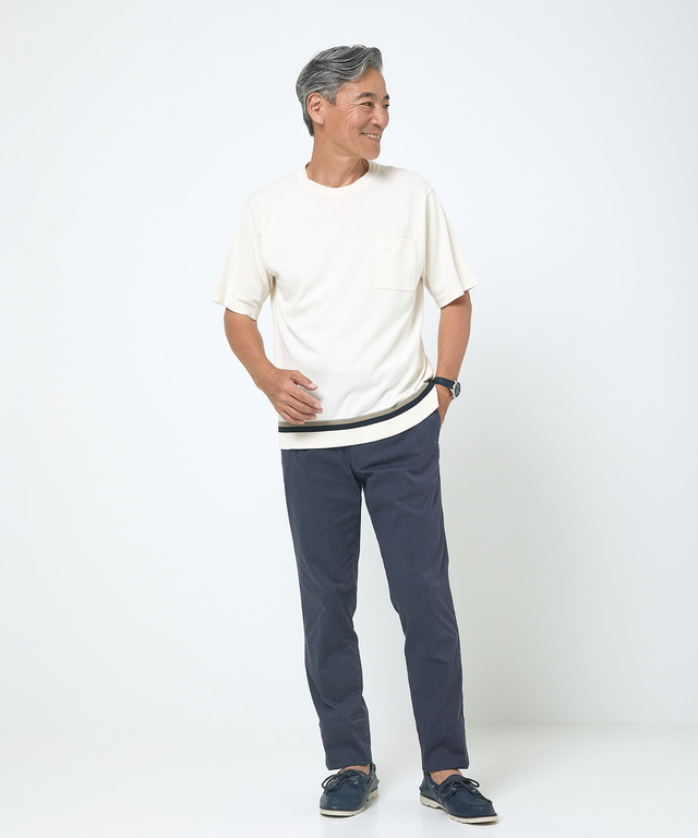 ラインデザイン ニット Tシャツ【接触冷感】【手洗いOK】