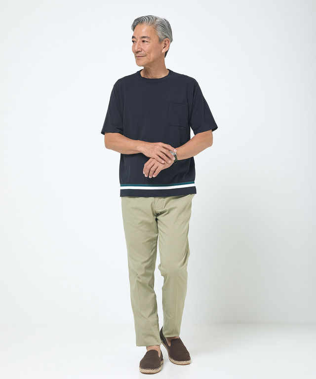 ラインデザイン ニット Tシャツ【接触冷感】【手洗いOK】