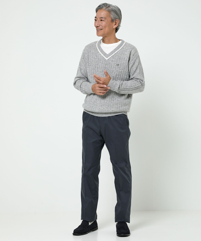 襟配色 Vネック ニット【手洗いOK】