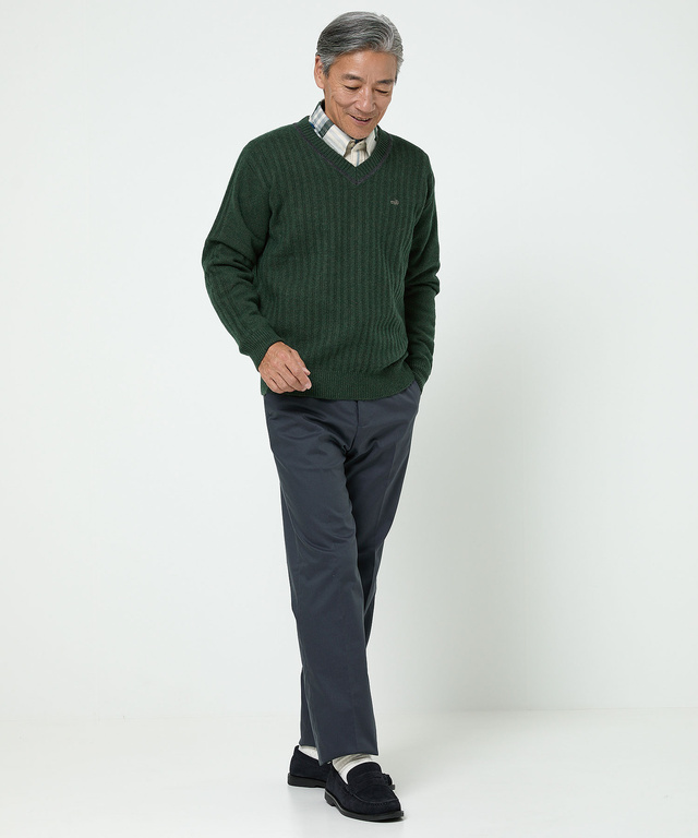 襟配色 Vネック ニット【手洗いOK】