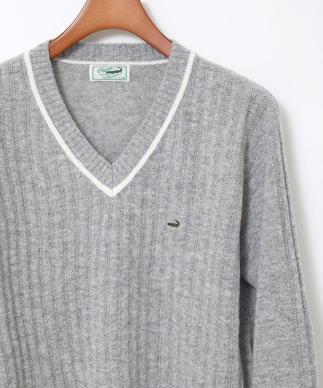 襟配色 Vネック ニット【手洗いOK】