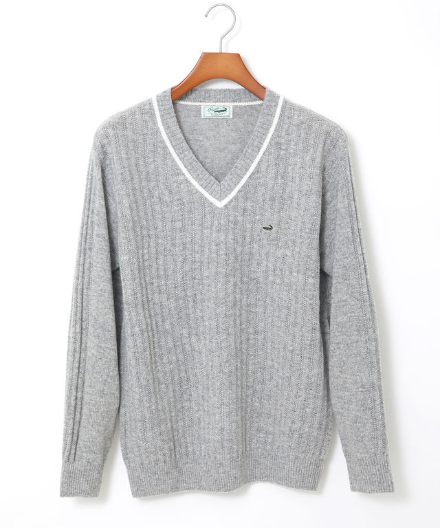 襟配色 Vネック ニット【手洗いOK】