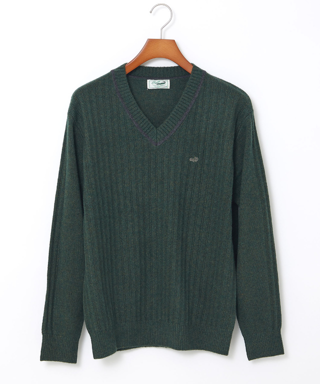 襟配色 Vネック ニット【手洗いOK】