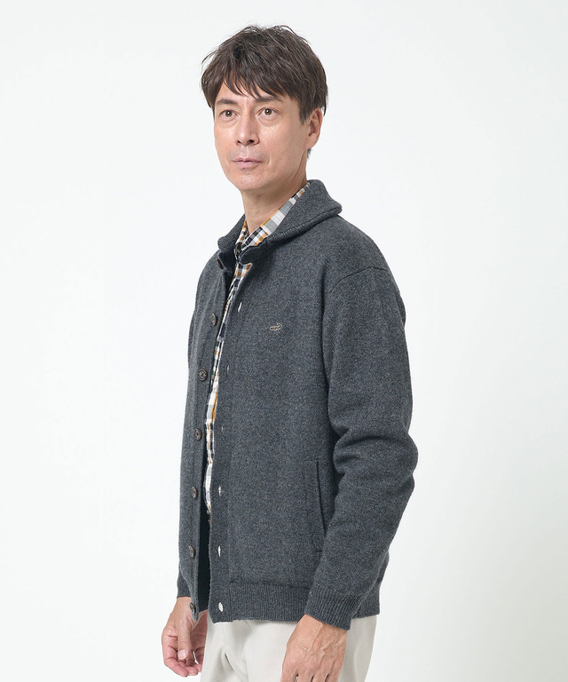 ウールブレンド 裏付き カーディガン