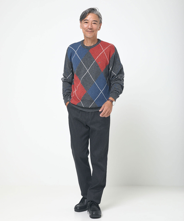 ウールブレンド アーガイル柄 ニット【手洗いOK】