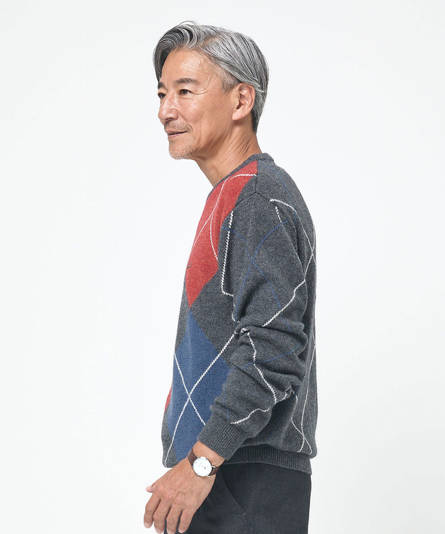 ウールブレンド アーガイル柄 ニット【手洗いOK】