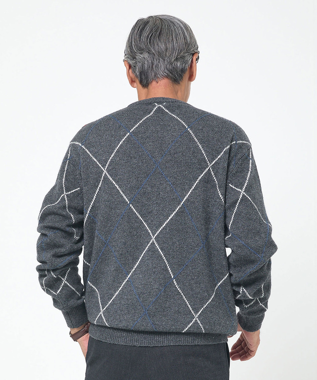 ウールブレンド アーガイル柄 ニット【手洗いOK】