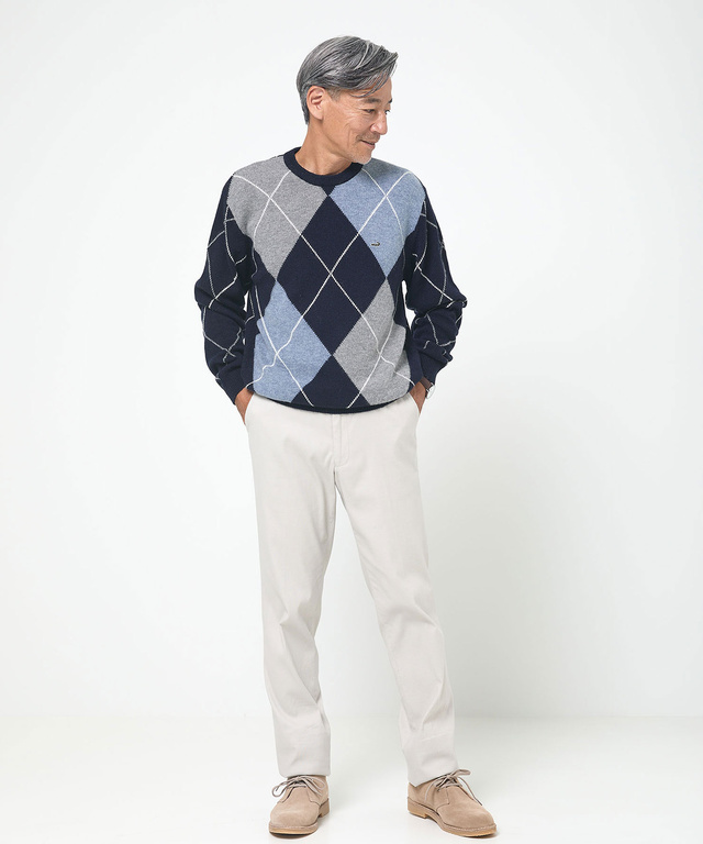 ウールブレンド アーガイル柄 ニット【手洗いOK】