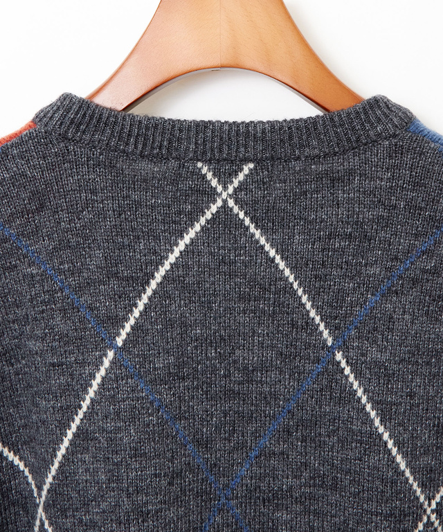 ウールブレンド アーガイル柄 ニット【手洗いOK】
