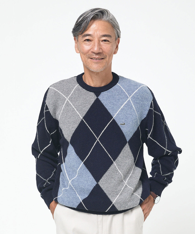 ウールブレンド アーガイル柄 ニット【手洗いOK】