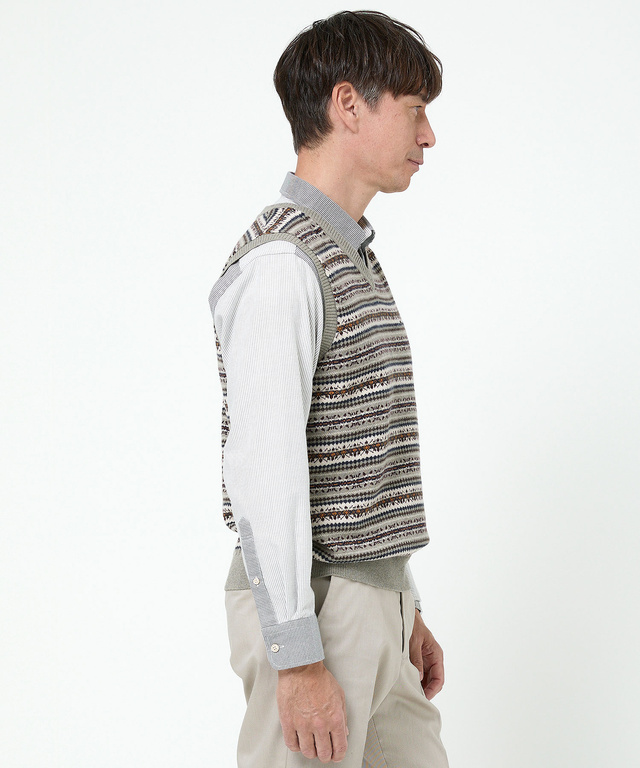 フェアアイル柄 Vネック ベスト【手洗いOK】