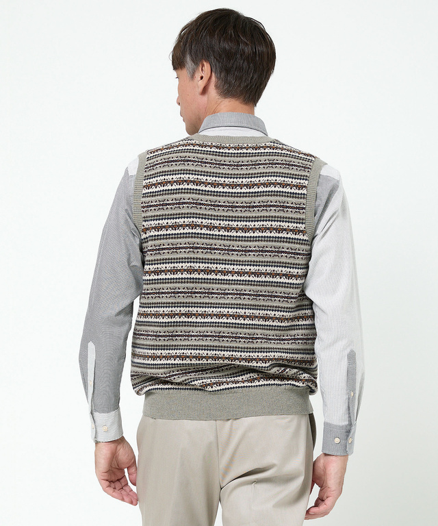 フェアアイル柄 Vネック ベスト【手洗いOK】