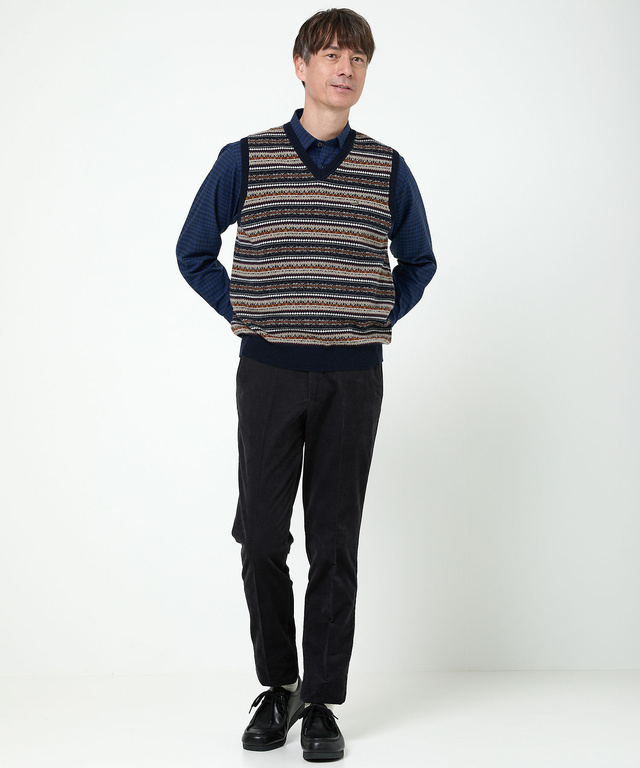 フェアアイル柄 Vネック ベスト【手洗いOK】