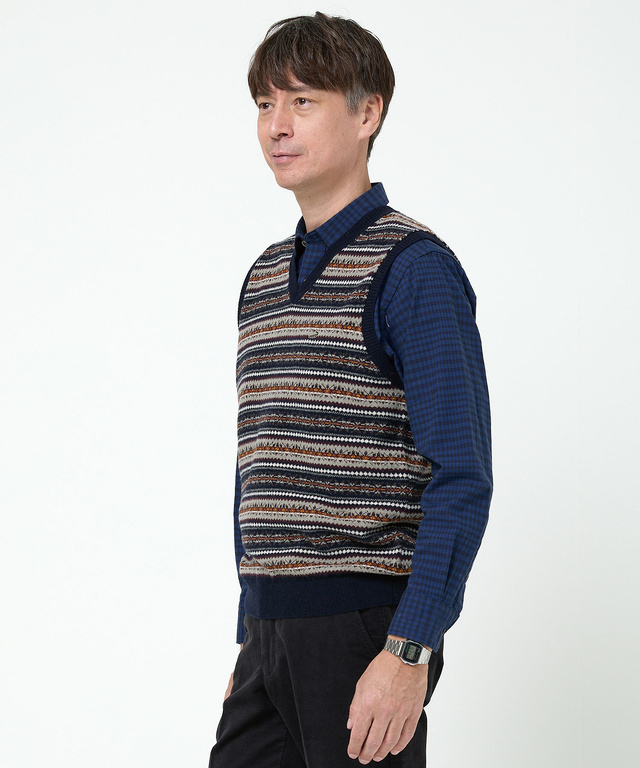 フェアアイル柄 Vネック ベスト【手洗いOK】