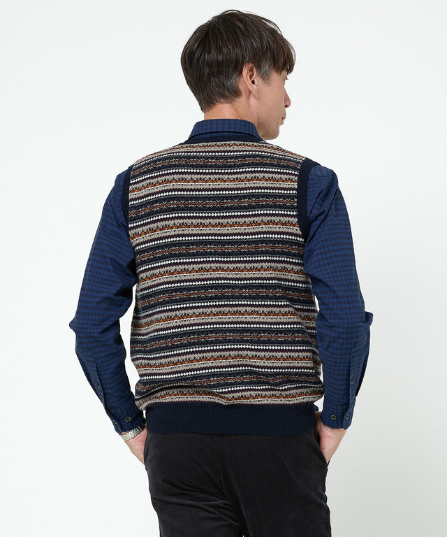 フェアアイル柄 Vネック ベスト【手洗いOK】