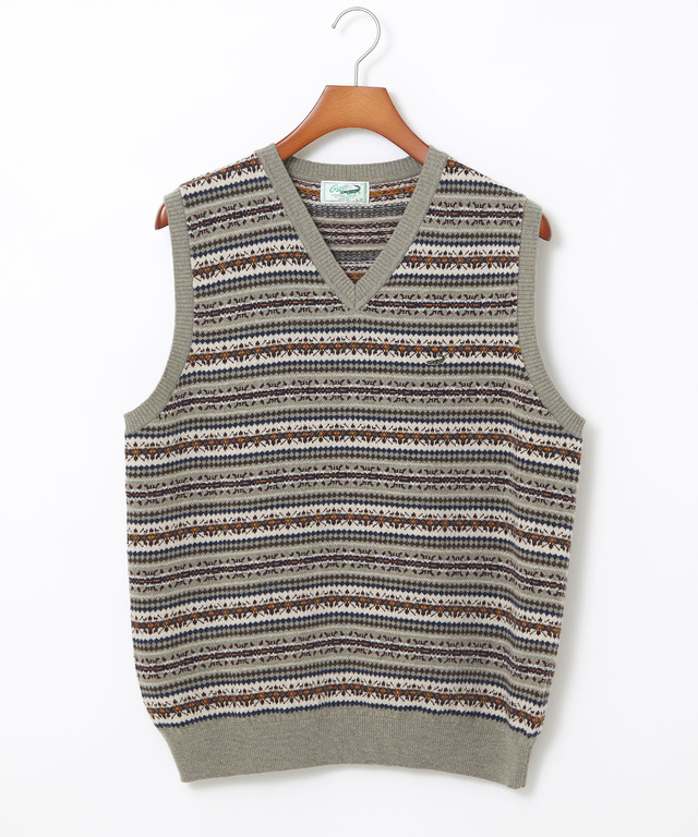 フェアアイル柄 Vネック ベスト【手洗いOK】