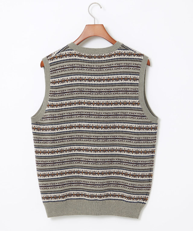 フェアアイル柄 Vネック ベスト【手洗いOK】