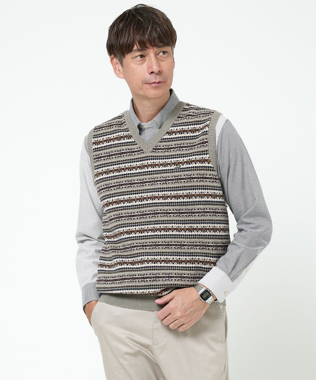 フェアアイル柄 Vネック ベスト【手洗いOK】