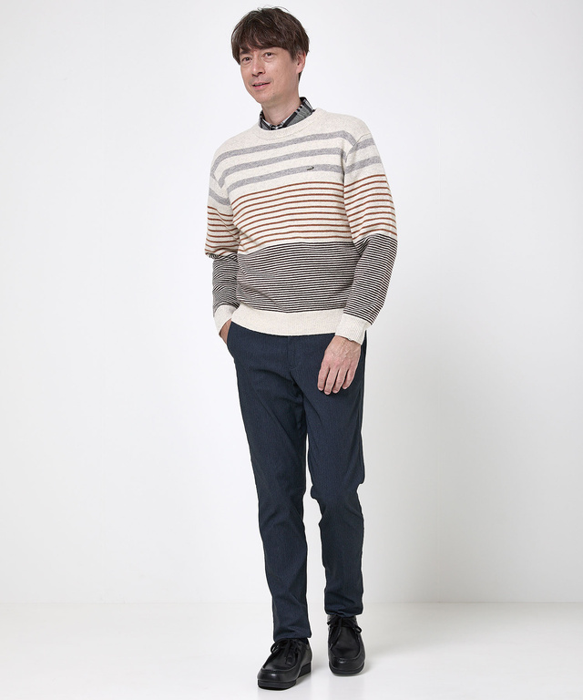 ウールブレンド ボーダー柄 ニット【手洗いOK】