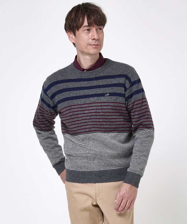 ウールブレンド ボーダー柄 ニット【手洗いOK】