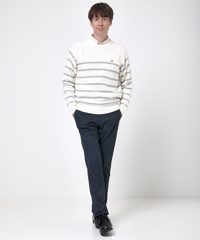 ウールブレンド 切り替え ニット【手洗いOK】