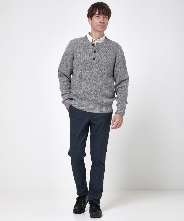 ウールブレンド ヘンリーネック ニット【手洗いOK】