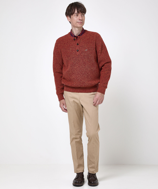 ウールブレンド ヘンリーネック ニット【手洗いOK】