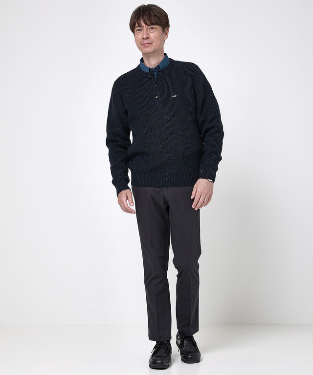 ウールブレンド ヘンリーネック ニット【手洗いOK】