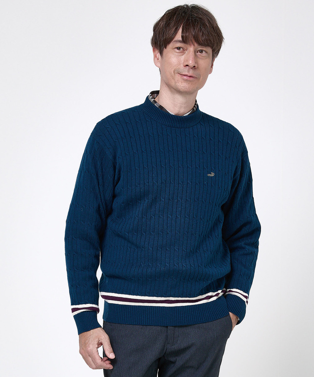 ウールブレンド ケーブル柄 ニット【手洗いOK】