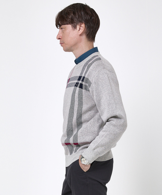 カシミヤブレンド チェック柄 ニット【手洗いOK】