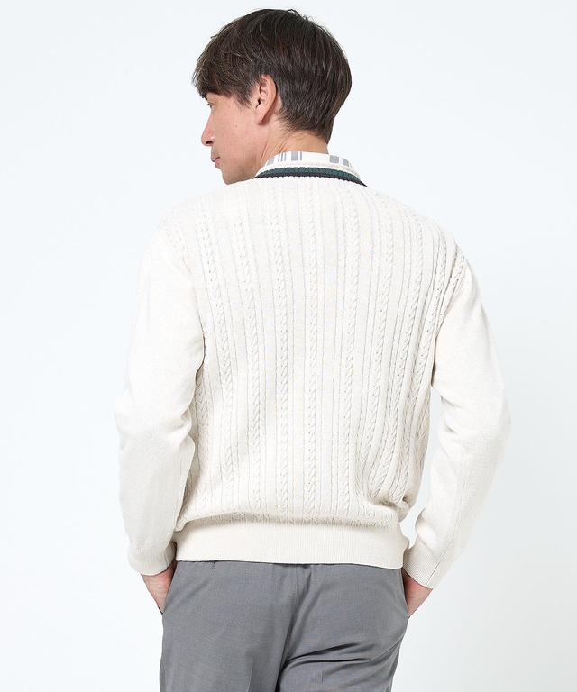 ケーブル柄 チルデン ニット【手洗いOK】