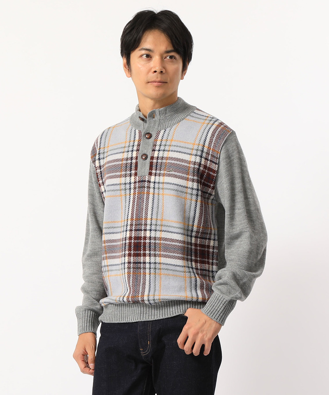 チェック柄ハイネックニット【MADE IN JAPAN】
