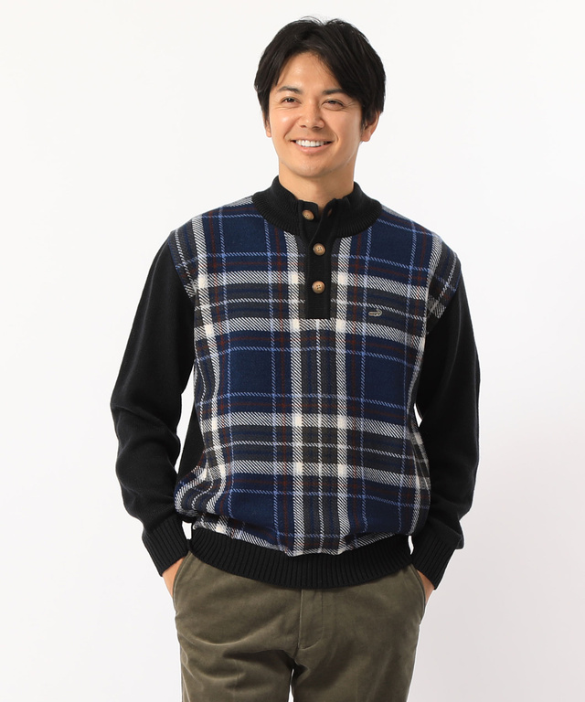 チェック柄ハイネックニット【MADE IN JAPAN】