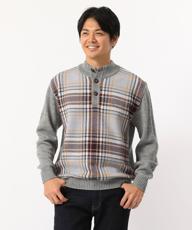 チェック柄ハイネックニット【MADE IN JAPAN】