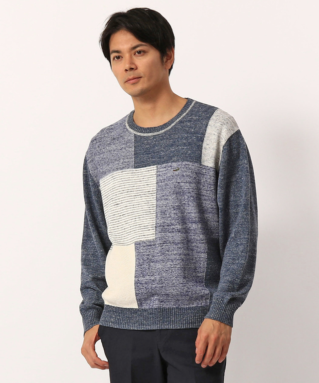 ブロック柄 クルーネックニット