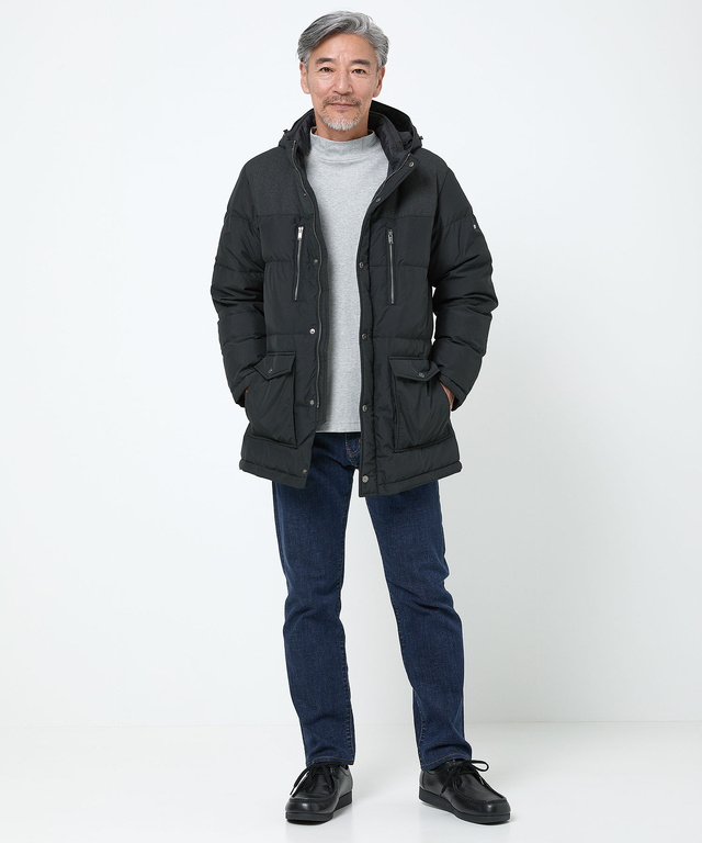 フード付き 切り替え ダウンコート