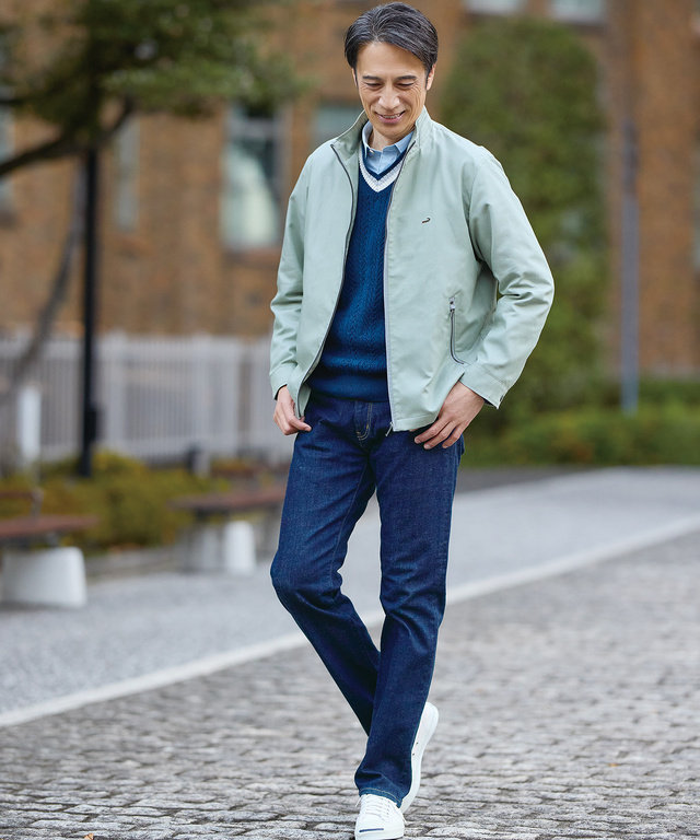 シャンブレーツイル ジップ ブルゾン【吸汗速乾】