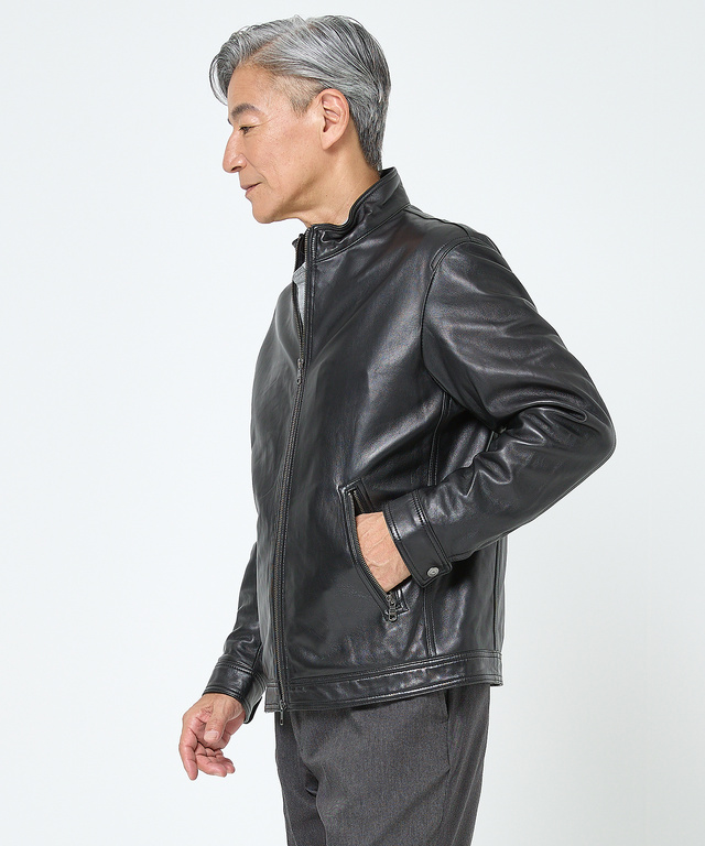 ラムレザー スタンドカラー ジャケット